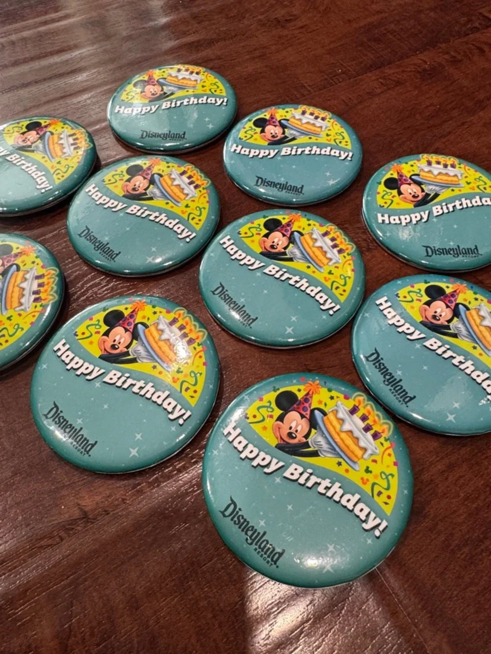 Disneyland Teal Happy Birthday Mickey Buttons - Set of 10